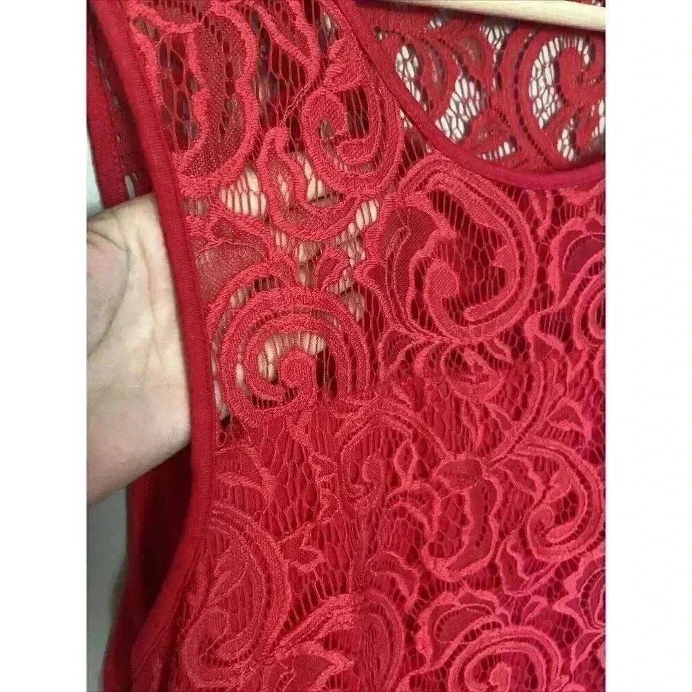 Adrianna Papell Red Lace Blouse - Picture 4 of 8